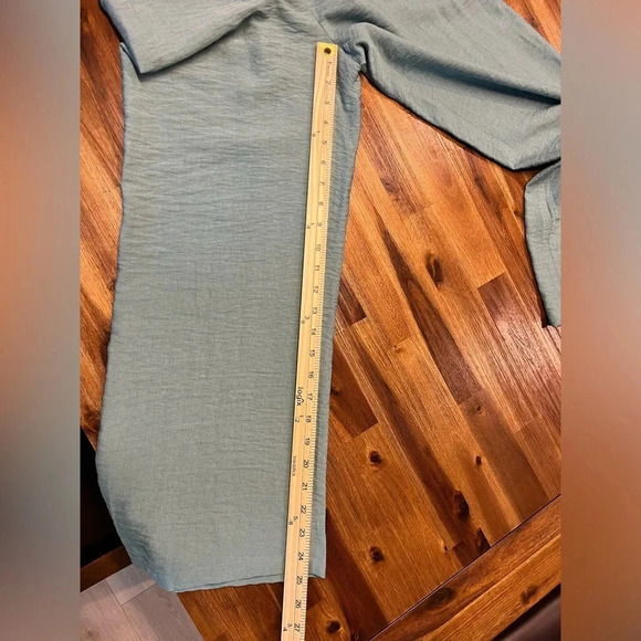 HAPPILY GREY blue/greenFLOWY PANTS wide leg cropped high rise size large NWT - Picture 5 of 9